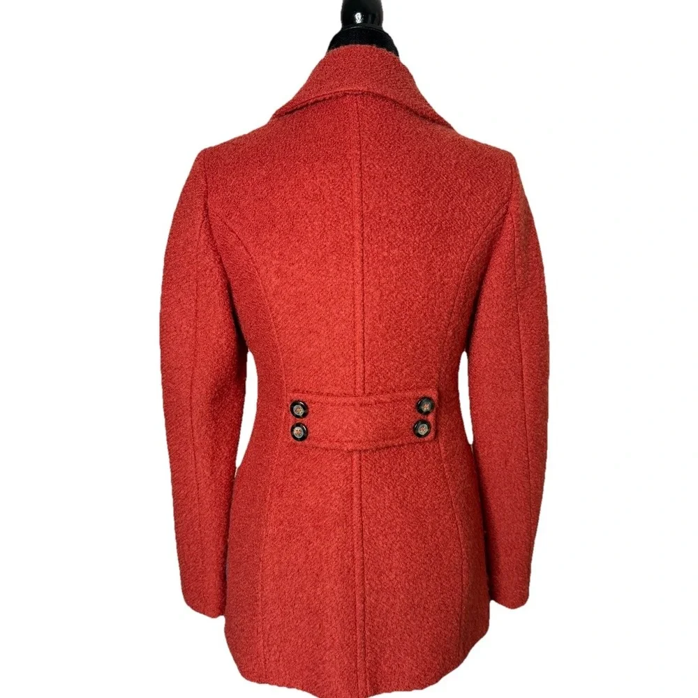Laundry Shelli‎ Segal Red Bouclé Wool Blend Peacoat Women's Sz 4 Double Breasted